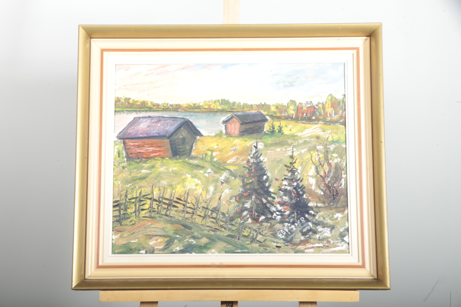 Olja på pannå, signerad: Folke Uppgren , "Landskap"