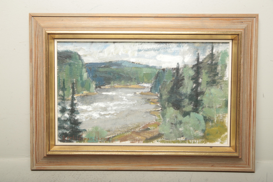 Bertil Strandberg, Olja på duk, Motiv: "Ljusnan vid julen i Färila", Signerad