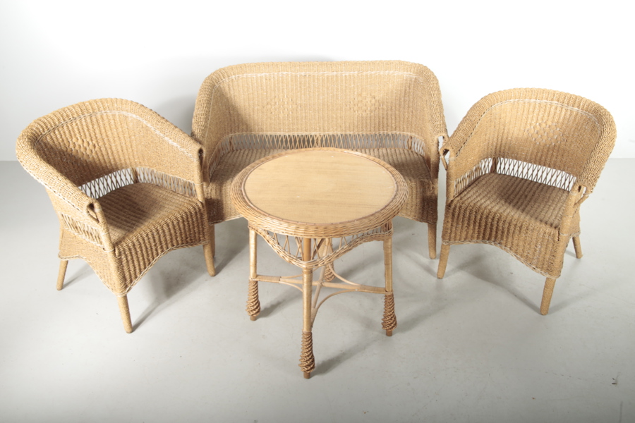 Möbelgrupp, flätad rotting, 4-delar