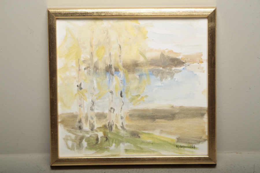 Kerstin Stjernlöf, Olja på duk "Björkar" Signerad