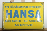 Emaljskylt "Hansa Agentur" 1900-tal