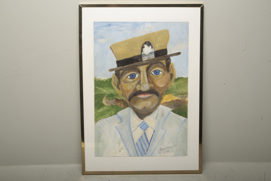 Stefan Draagarsson Gouache, Signerad 1992 "Man i stråhatt"