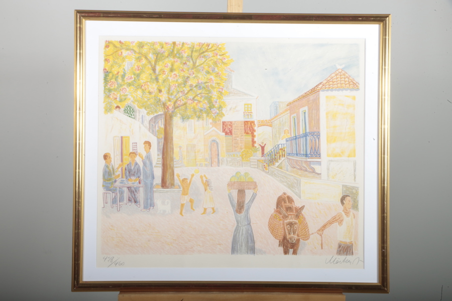 Mårten Andersson, Färglitografi "Torget i Castellabate", N:o 428/460, Signerad