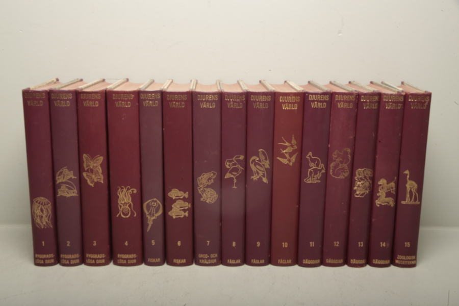 Böcker, "Djurens värld", Band 1-15, Tryckt: 1961