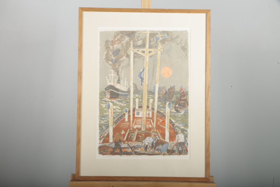 Harald Lindberg , färglitografi, N:o 75/310, Signerad 