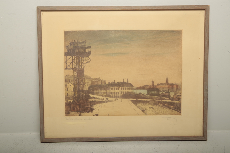 Theddy Skog- Färgetsning, "Katarinahissen", Signerad 