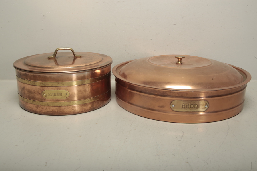 Brödburkar i koppar, 2st, b.la. Dala Slöjd
