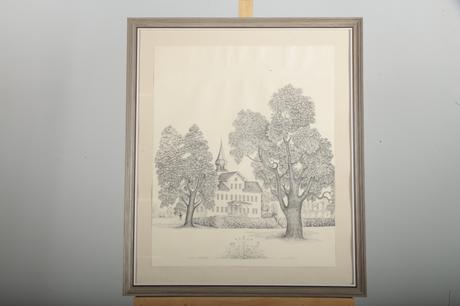 E. Emilson, Teckning- "Voxna Herrgård", Signerad 