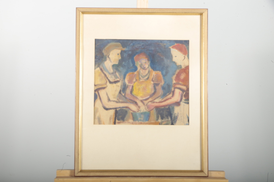 Gösta Bohm, Akvarell- "Strömmings delning", Signerad- 38