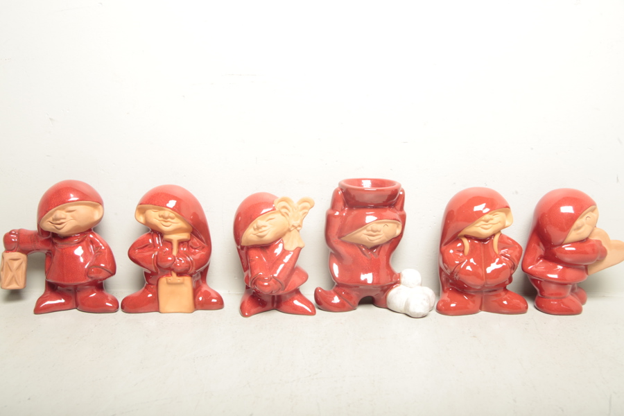 Nittsjö Keramik, 6st Figuriner "Tomtar", Design: Elaine Westh
