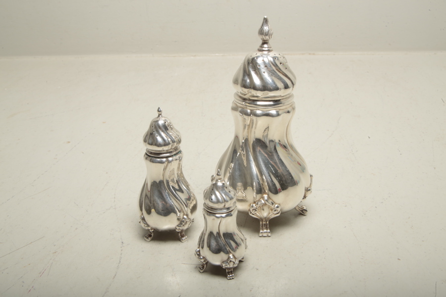 Salt, Peppar & Sockerruska, 3-delar Sterling silver & 835