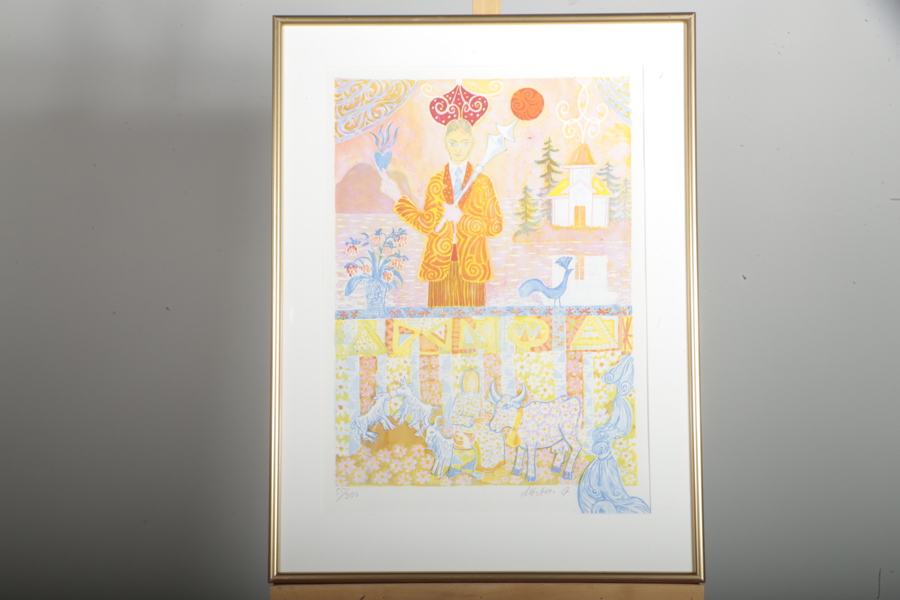 Mårten Andersson, färglitografi "Mannen med det brinnande hjärtat", Signerad N:o 55/200