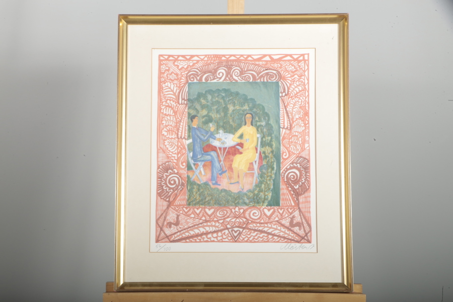 Mårten Andersson, färglitografi "Kaffedrickarna", signerad N:o 56/400