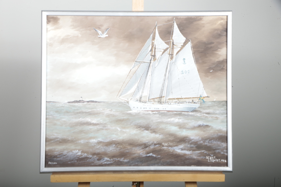 Bengt Lindqvist, Olja på duk- "Fullriggare", Signerad 1966