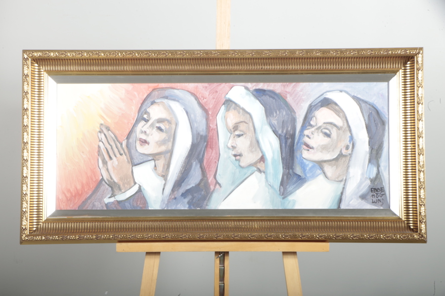 Ebbe Höglund, Olja på duk "Nunnorna", Signerad: 1969