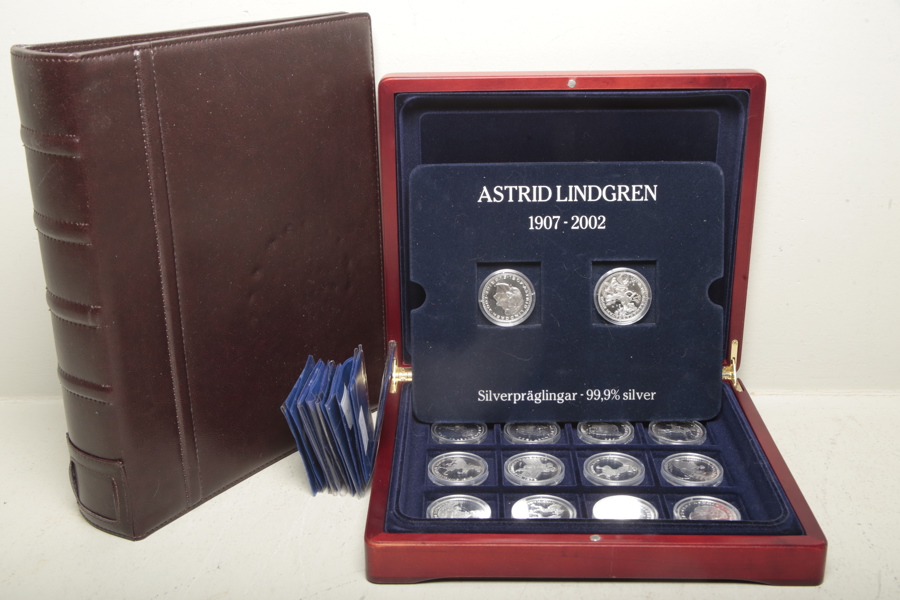 Astrid Lindgren- Medaljsamling 1907-2002, 14st, Silver 