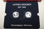Astrid Lindgren- Medaljsamling 1907-2002, 14st, Silver 