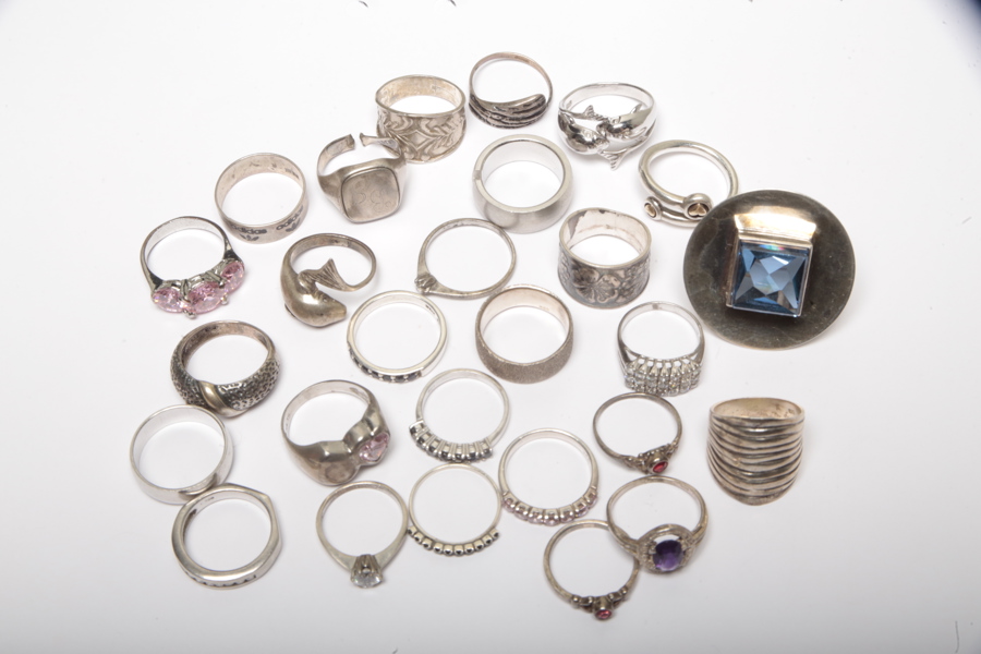 Ringar, parti, Sterlingsilver, 32st