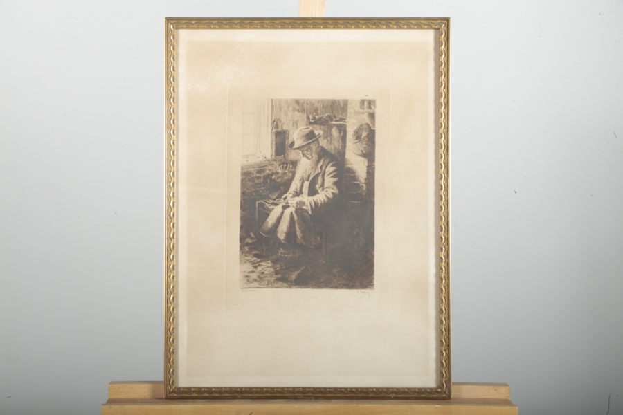 Axel Tallberg- Etsning "Skomakaren", Signerad 