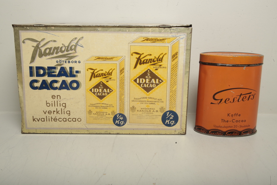Plåtburkar- Bl.a "Kanold Göteborg ideal Cacao"