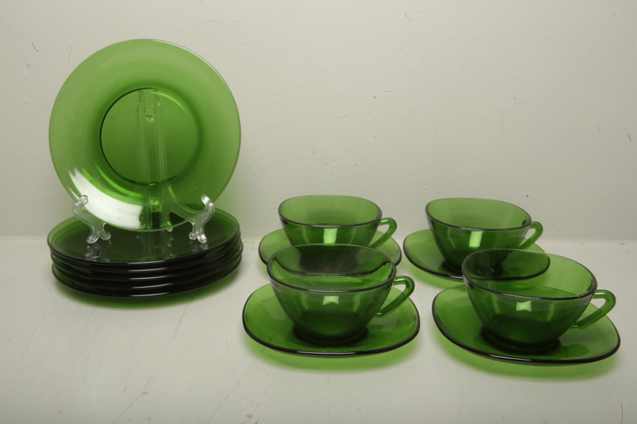 Servisdelar i gröntonat glas, 14-delar