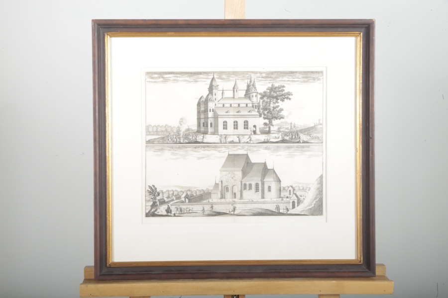 Tavla- Gravyr, 1800-tal, Ur serien Suecia Antiqua, Motiv: Templen i Uppsala 