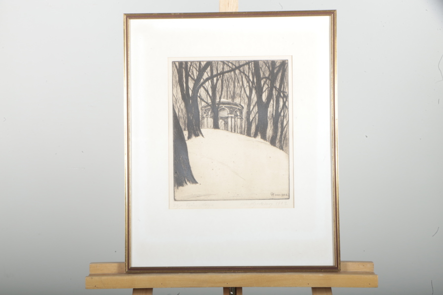 Olle Hjortzberg , Etsning "Haga", Signerad 1922, N:o 30/2