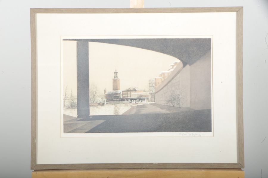 Reinhold Ljunggren, Färglitografi "Stockholms Stadshus", Signerad N:o 101/310