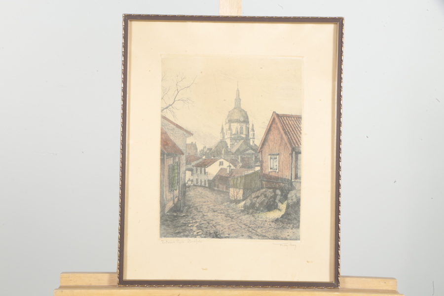 Etsning, Theddy Skog- Katarina Kyrka, Signerad 