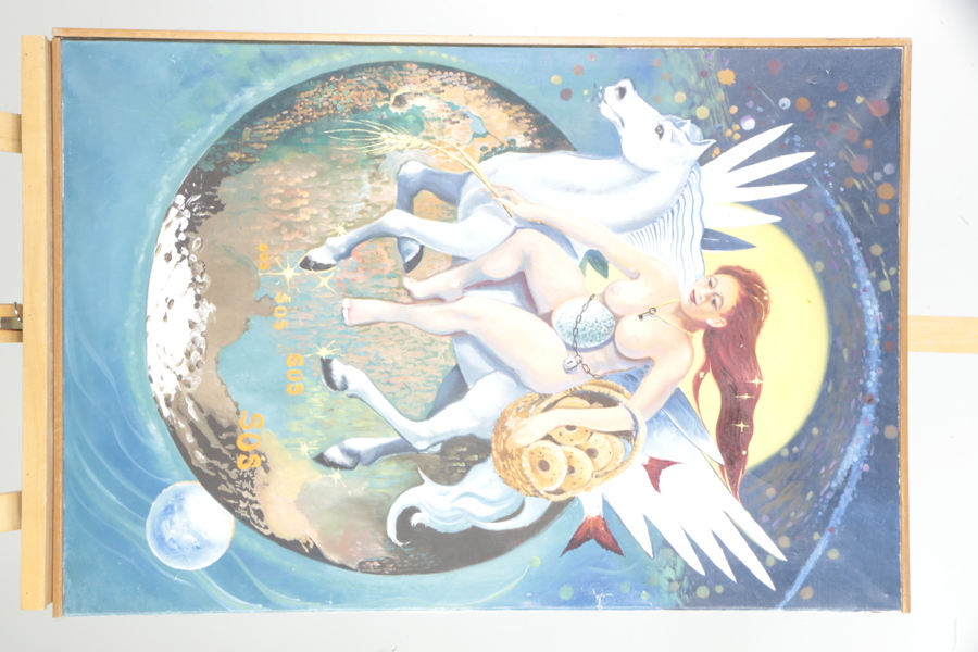 Olja på duk, Signerad: SOS