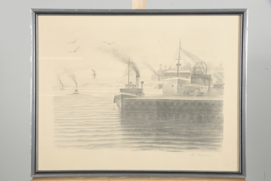 Hjalmar Arleman (1880-1956), Litografi- "Statsgården", Signerad