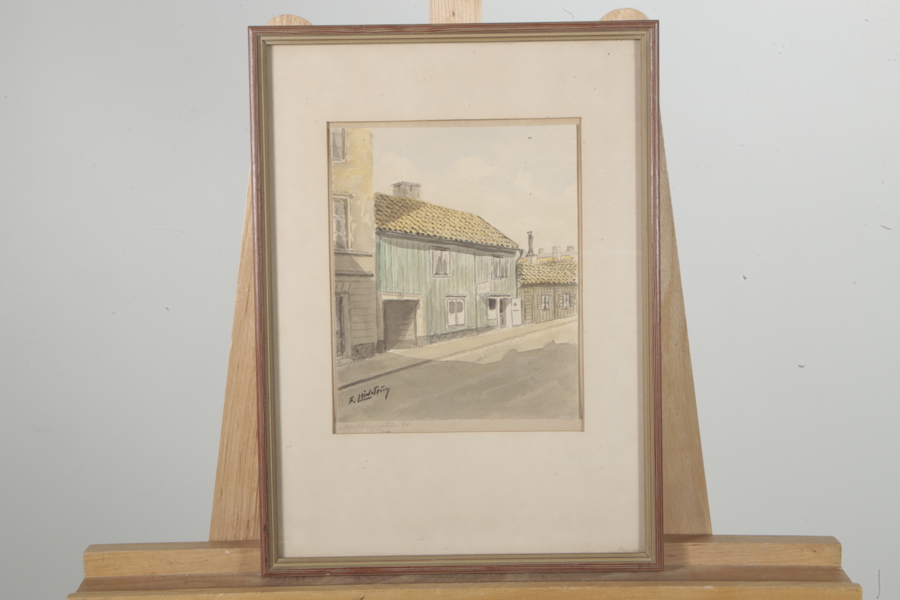 Frans Lindström, Akvarell- "Apoteksgatan", Signerad-54