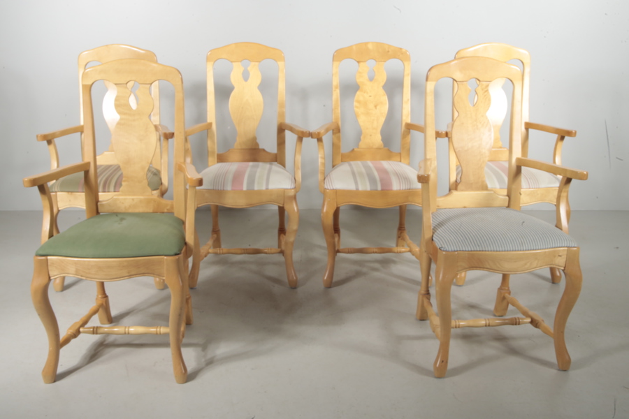 Karmstolar, 6st, "Wigells Malbäck", Rokoko-stil, 1900-tal 