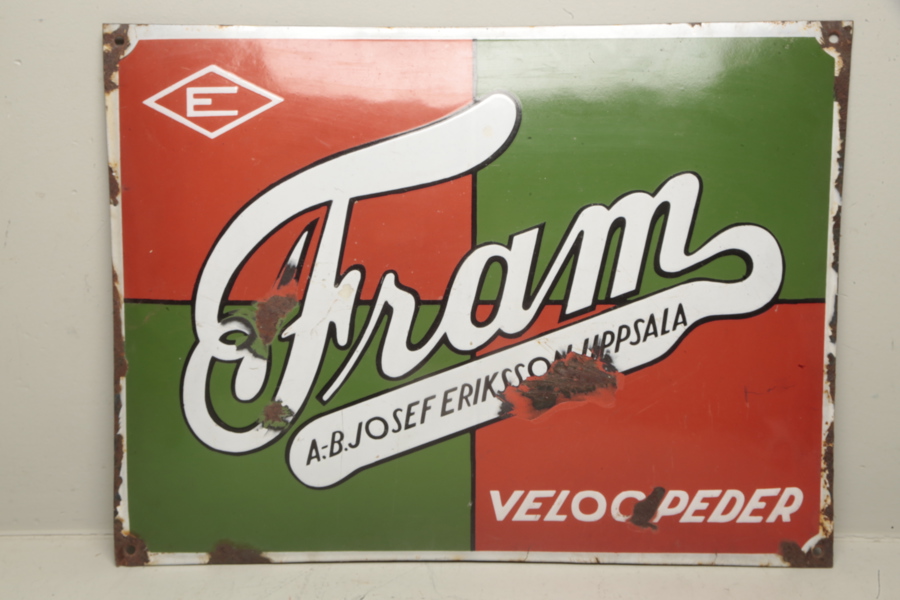 Emaljskylt- "Fram- A.B Josef Eriksson. Uppsala", 1900-tal