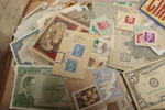 Kuriosa- parti diverse sedlar & frimärken m.m. 