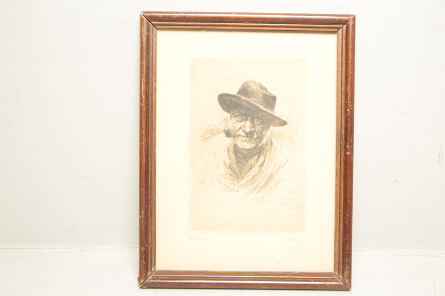 Axel Tallberg- Etsning, Självporträtt, Signerad