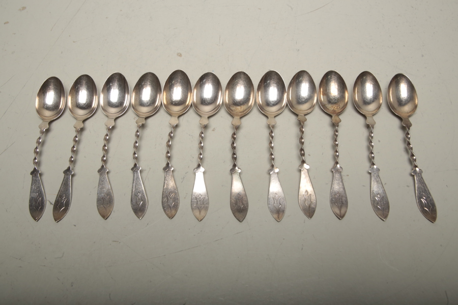 Silverskedar, 12st, Vriden skaft 