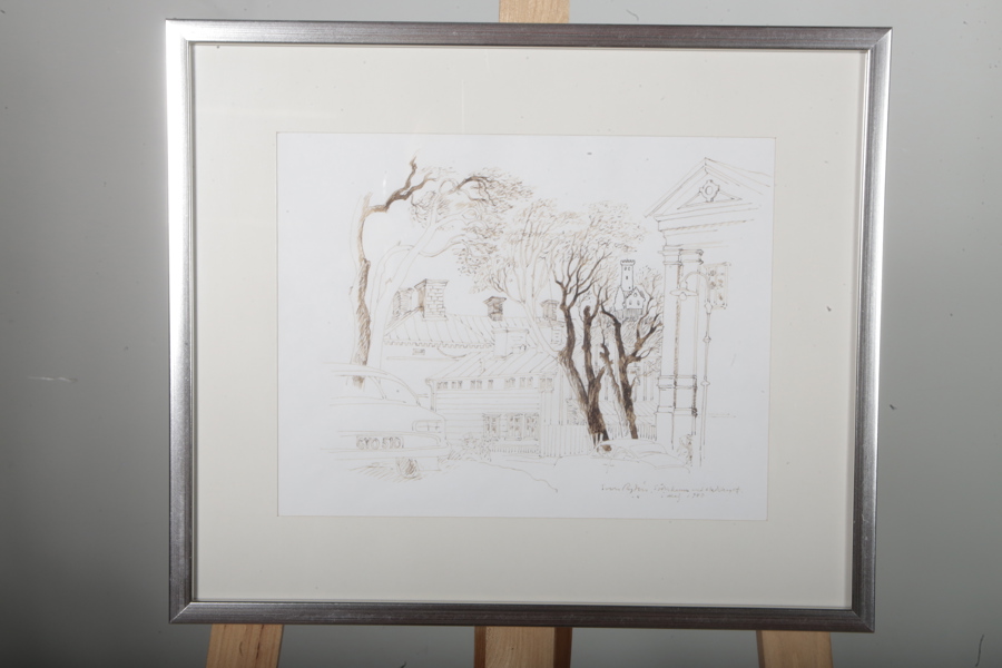 Sven Rydén, Teckning, Motiv från Söderhamn, Signerad 1980