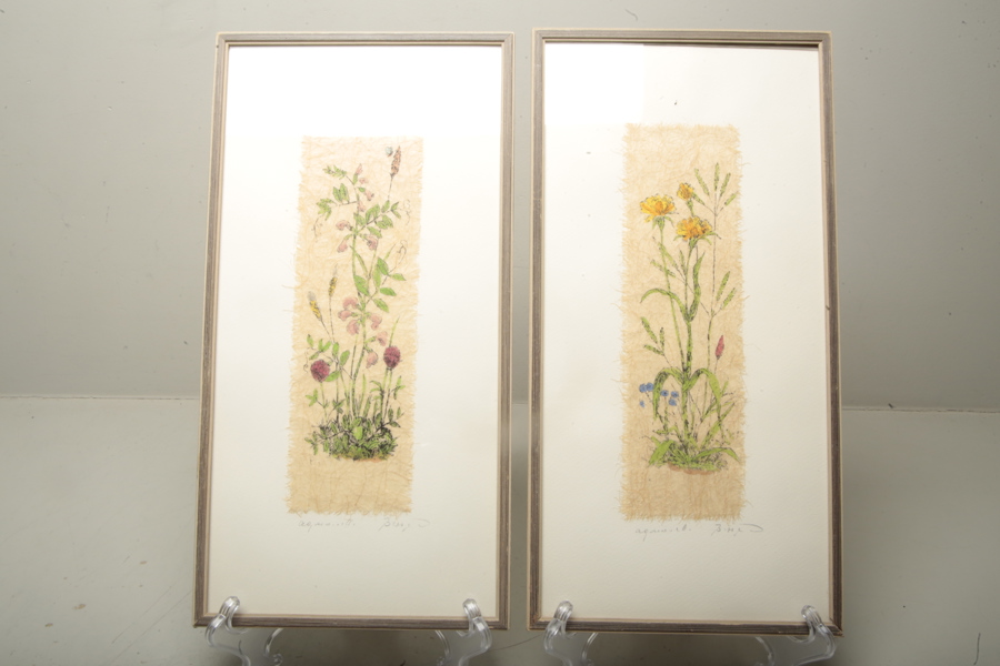 Akvareller, 2st, Okänd konstnär, Signerade