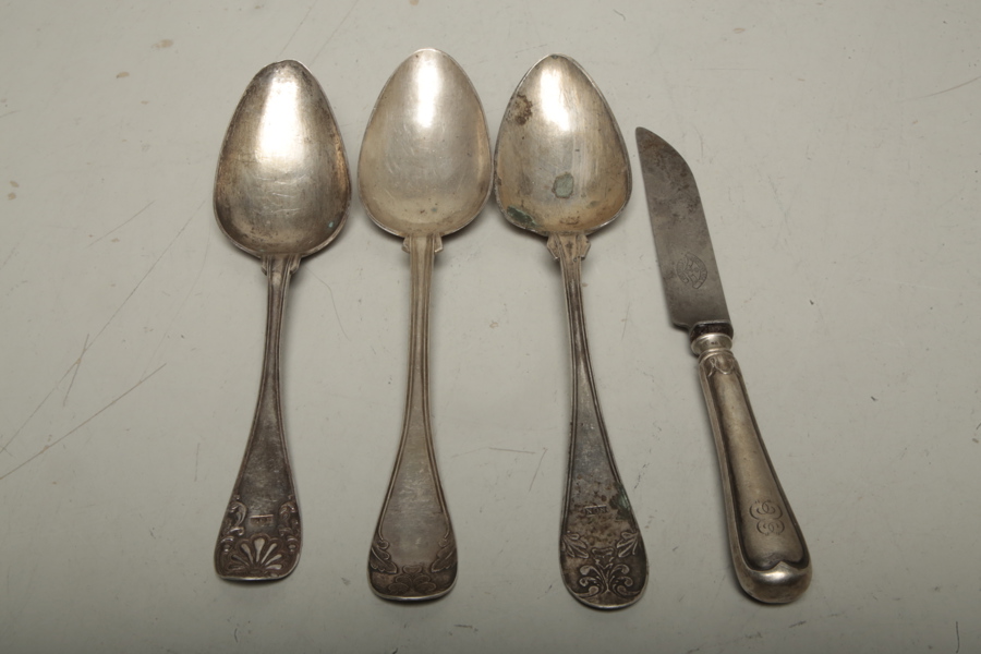 Silver, 1800-tal, 3st skedar + 1st kniv