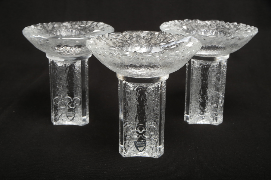 Orrefors ljusstakar "Olympia", 3st, Design: Lars Hellsten 