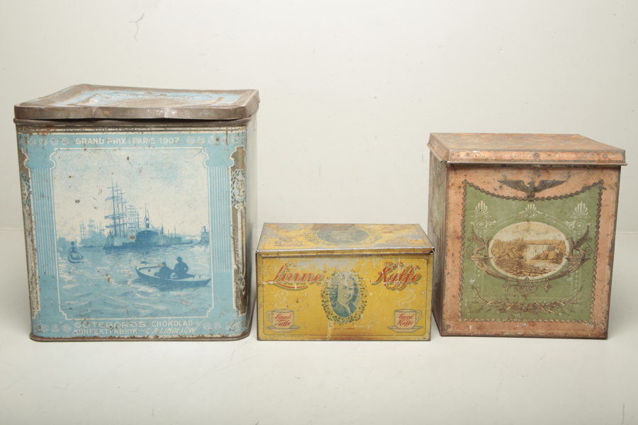 Plåtburkar, 3st, 1900-tal 