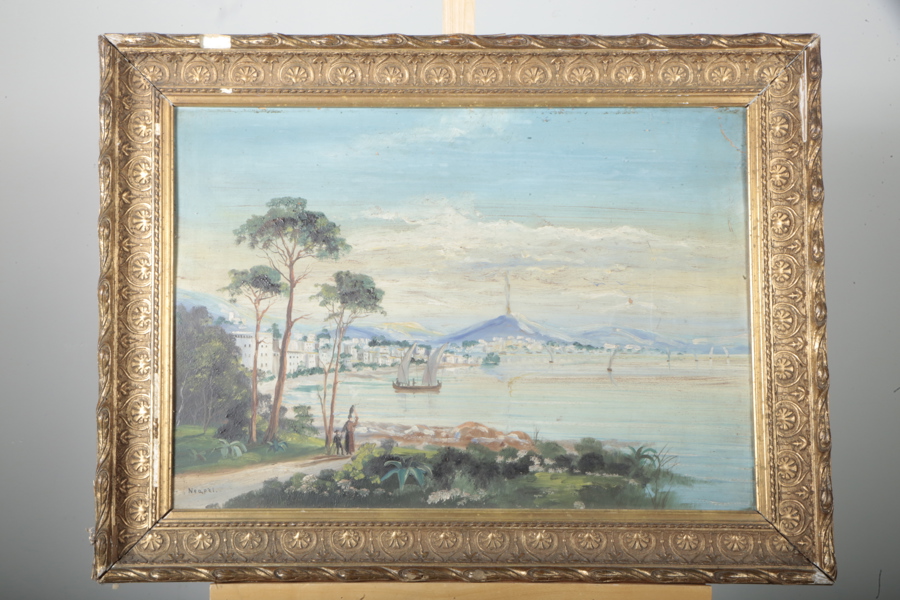 Olja på pannå, 1800-tal, Okänd konstnär, Motiv: Neapel