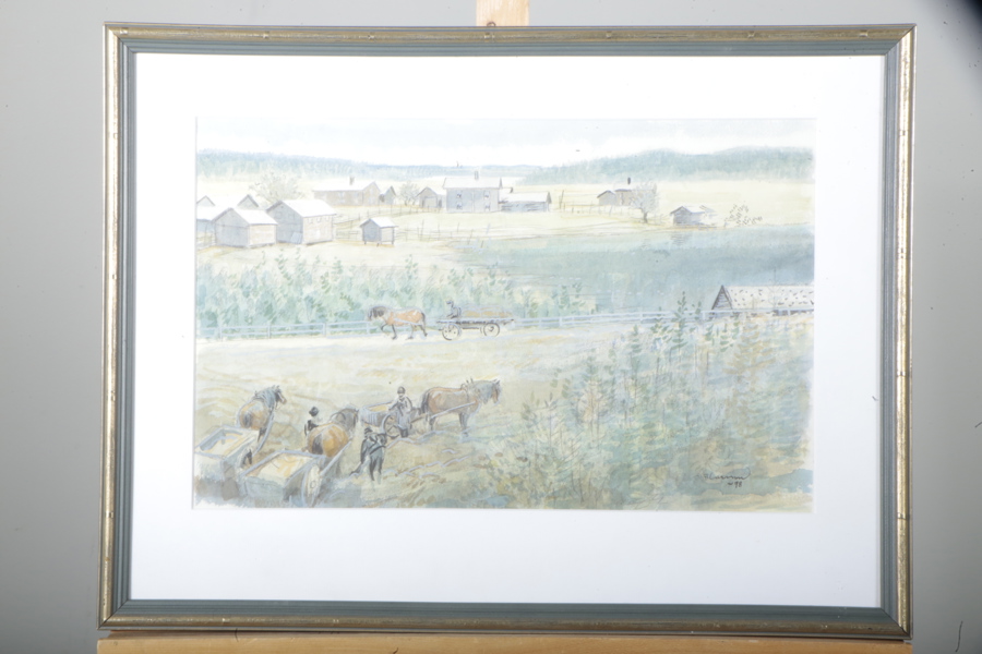 Tecknar Lasse- Akvarell, Motiv: "Föltjärn, Östra Höle", Signerad-98