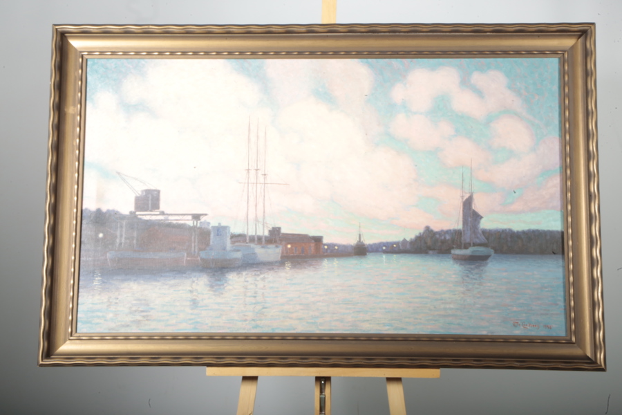 Otto Lindberg, Olja på duk, Motiv: Stugsunds inlopp-Söderhamn, Signerad 1936