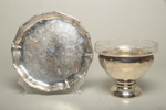 Uppsatsskål, 1900-tal, Nysilver med glasinsats & Bricka 