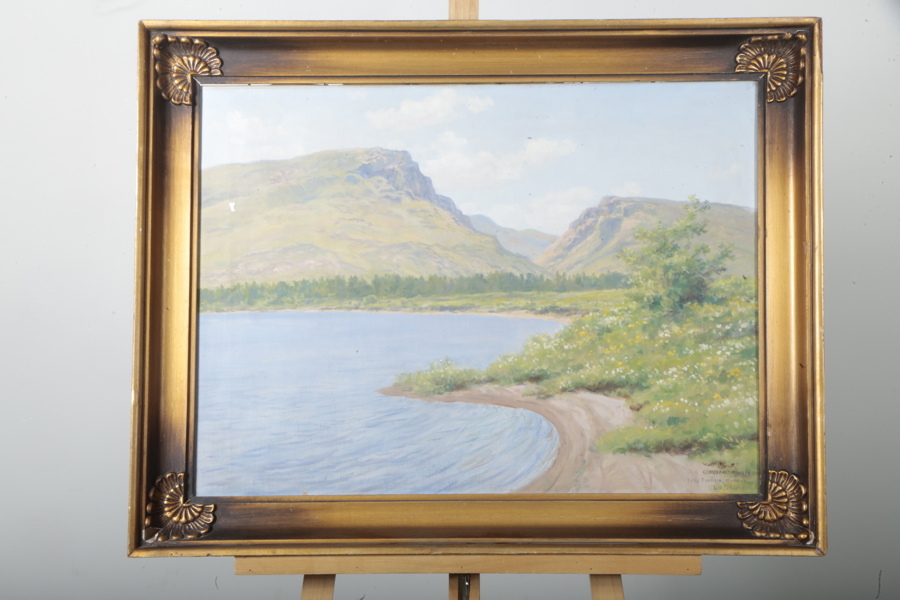 Leo Pahlama- Olja på duk, Signerad-36, Motiv från Genesaretssjö (Finsk konstnär)