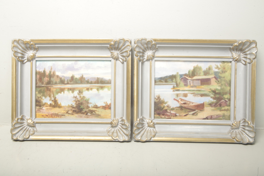 Olja på pannå, 2st Tavlor, Signerade