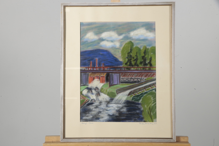 Bertil Strandberg- Blandteknik, Motiv från Färila, Signerad 1959