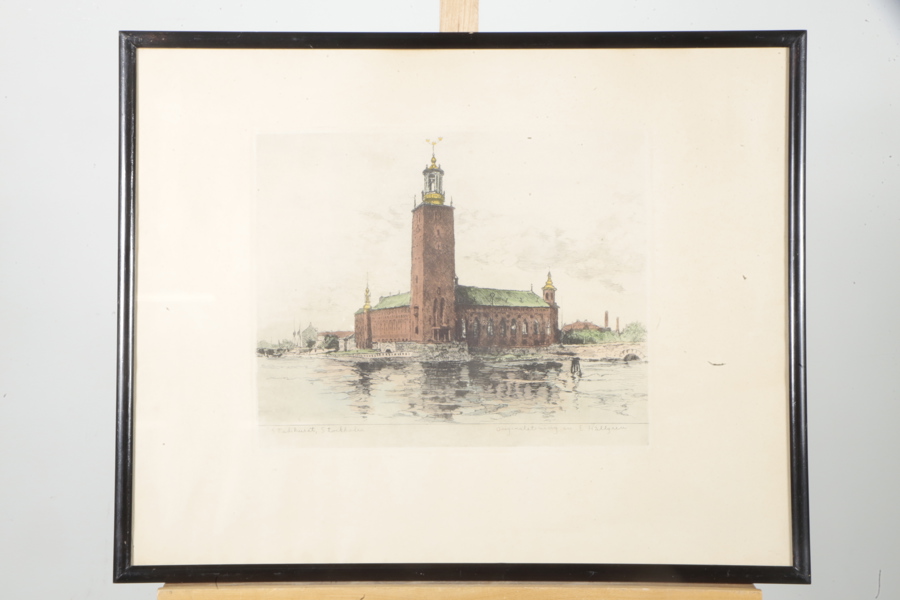 Ernst Hällgren- Originaletsning "Stockholms Stadshus", Signerad